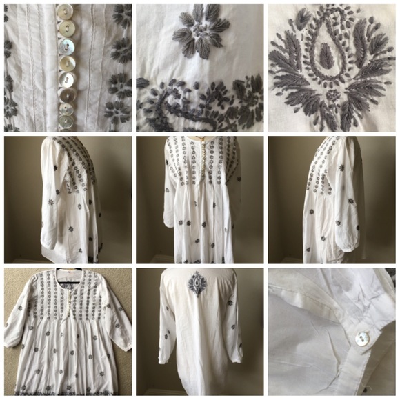 Embroidered Cotton Tunic Top Large Button front - Picture 7 of 8
